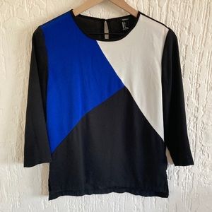 Forever 21 Black And Blue Color Block Blouse Size Small